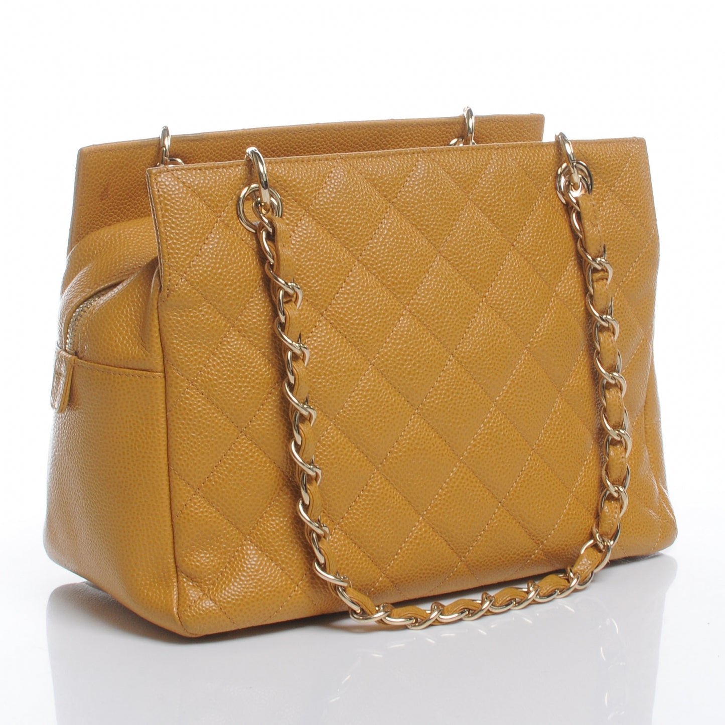 Caviar Quilted Petit Timeless Shopping Tote PTT Ochre