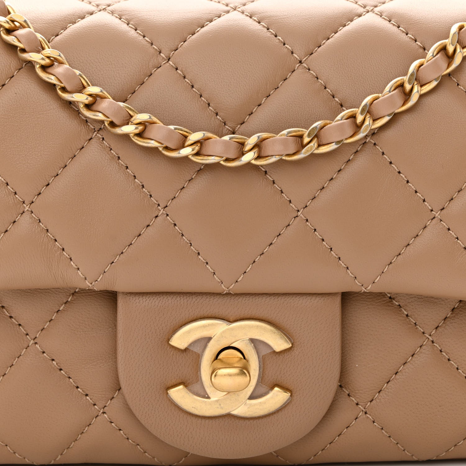 Chanel Lambskin Quilted Mini Rectangular Pearl Crush Flap Dark Beige 8 of 11