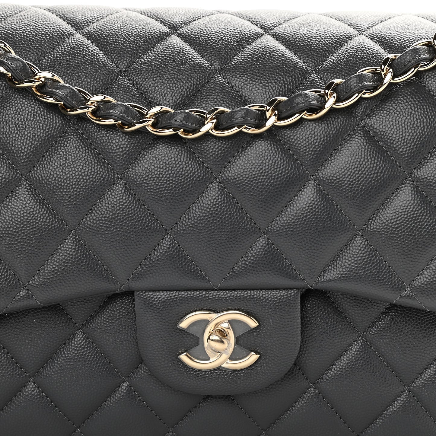 Caviar Quilted Jumbo Double Flap Dark Grey