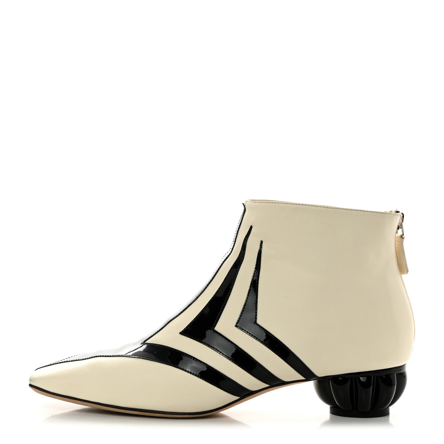 Lambskin Patent Ankle Boots 41 Beige Black