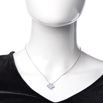 Van Cleef & Arpels 18K White Gold Chalcedony Vintage Alhambra Pendant Necklace 2 of 7