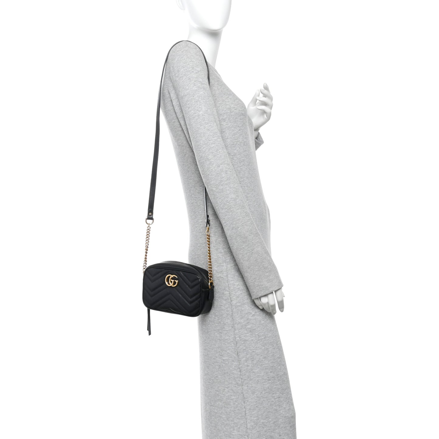 Calfskin Matelasse Mini GG Marmont Chain Shoulder Bag Black