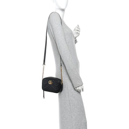 Gucci Calfskin Matelasse Mini GG Marmont Chain Shoulder Bag Black 2 of 10