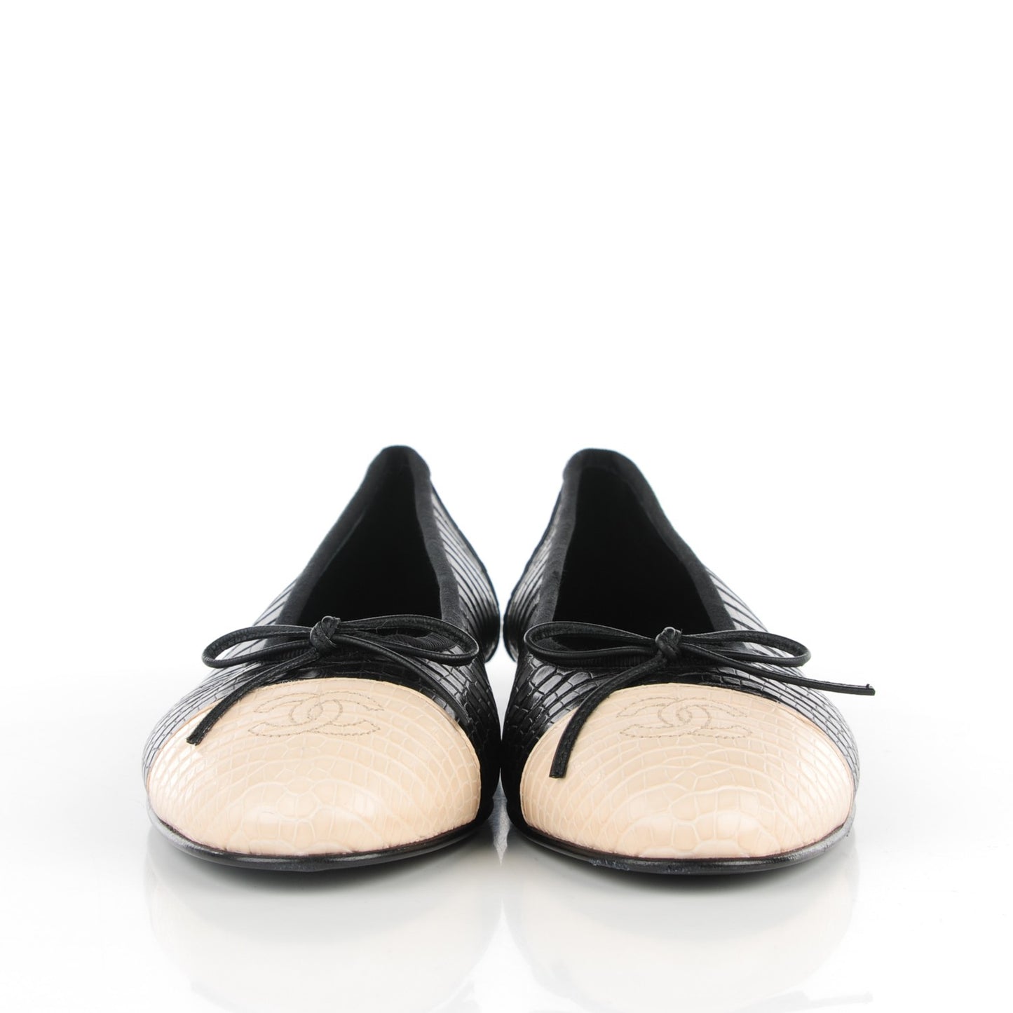 Crocodile Patent CC Cap Toe Ballerina Flats 39.5 Black