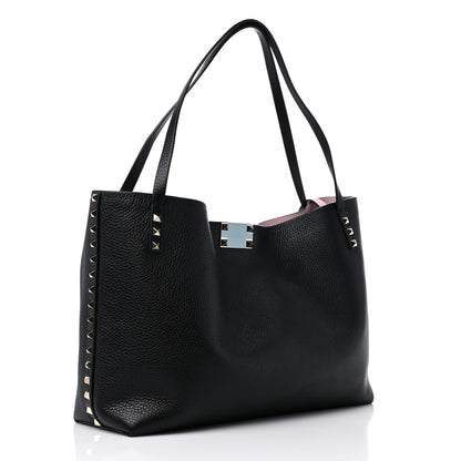 Valentino Garavani Grainy Calfskin Medium Rockstud Tote Black Rose Quartz 4 of 8