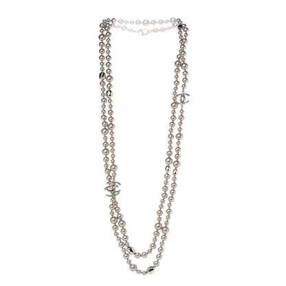 Chanel Pearl CC Long Necklace Gold Pearly Beige 3 of 5