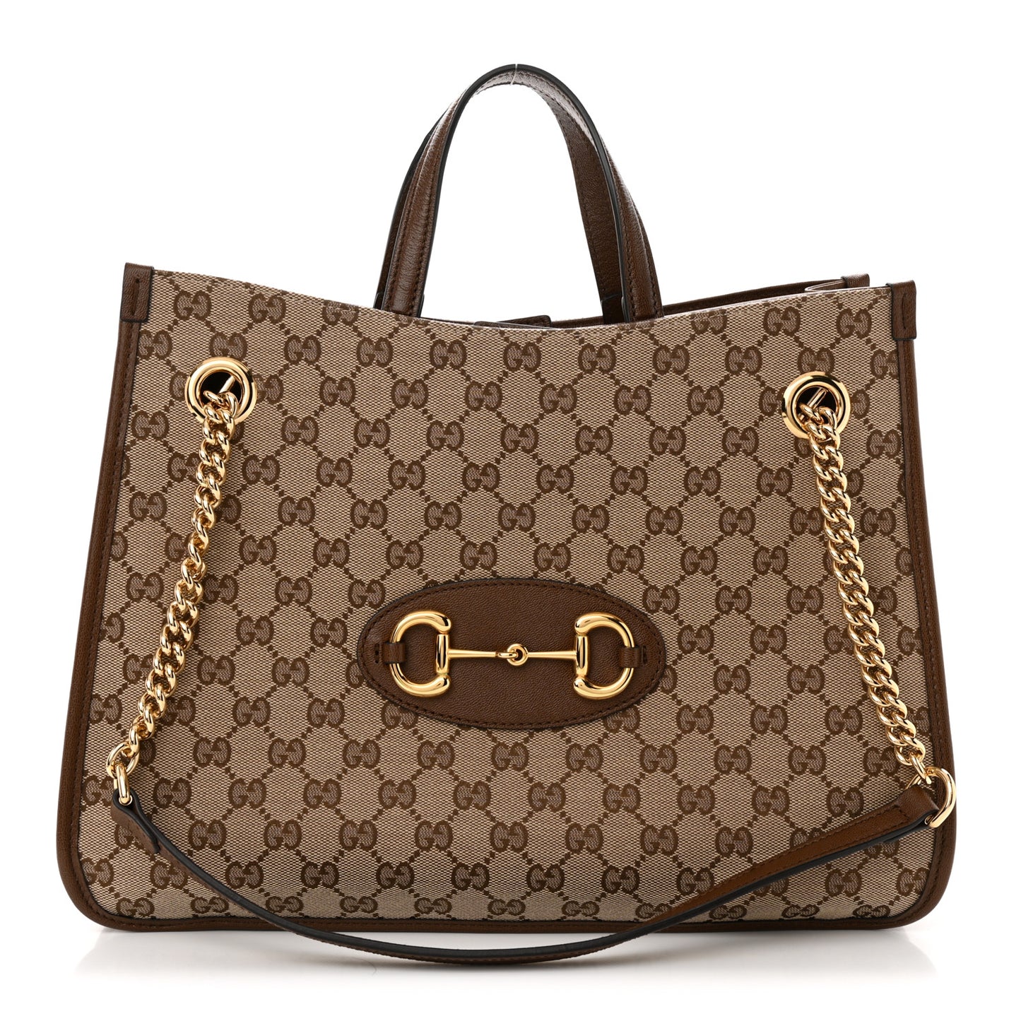 Monogram Calfskin Medium Horsebit 1955 Tote Bag Beige Brown Sugar