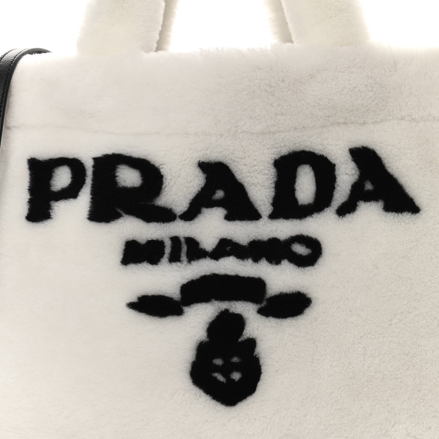 Prada Shearling Logo Tote White Black 9 of 11