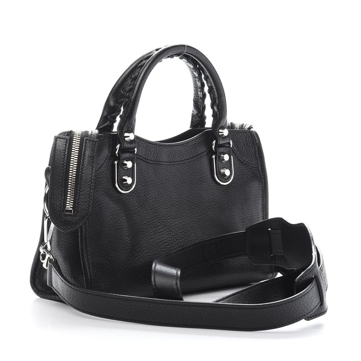 Chevre Silver Metallic Edge Hardware Mini City Black