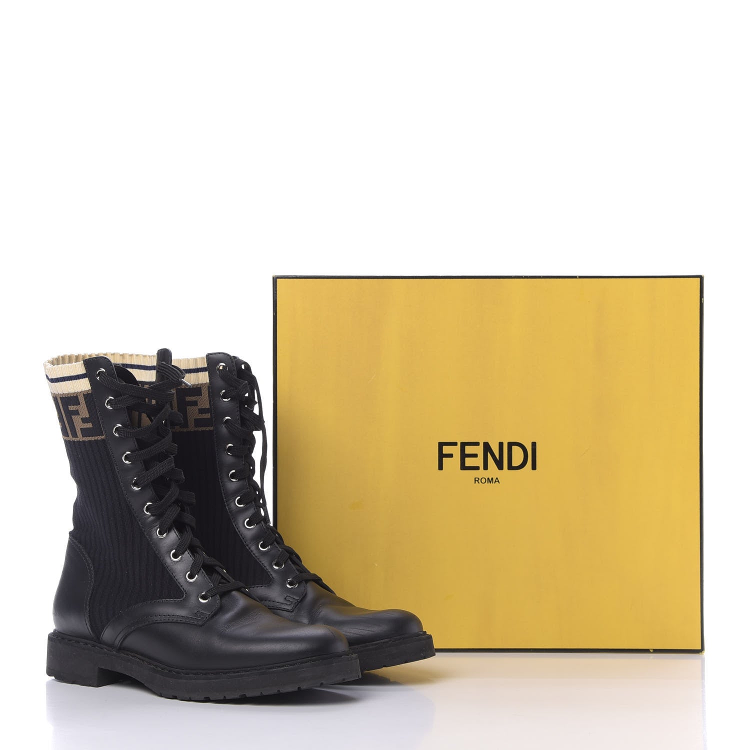 Fendi Calfskin Stretch Fabric Rockoko Biker Boots 39 Tobacco Black Marino 9 of 9