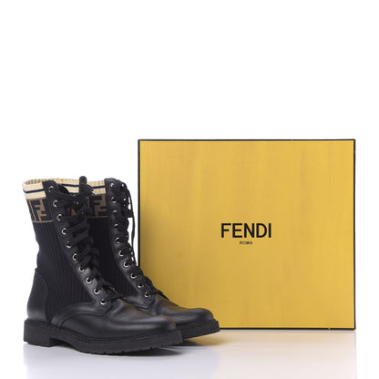 Fendi Calfskin Stretch Fabric Rockoko Biker Boots 39 Tobacco Black Marino 9 of 9
