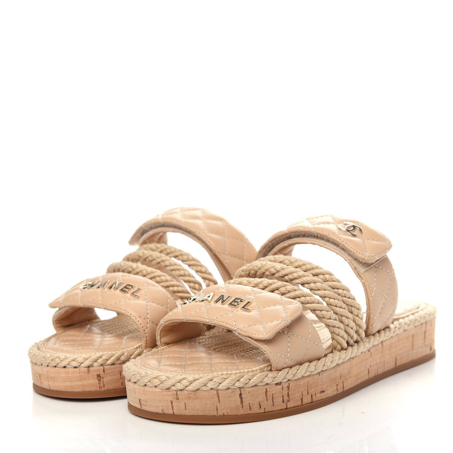 Chanel Cord Lambskin Quilted Logo Mules 37 Beige 3 of 10