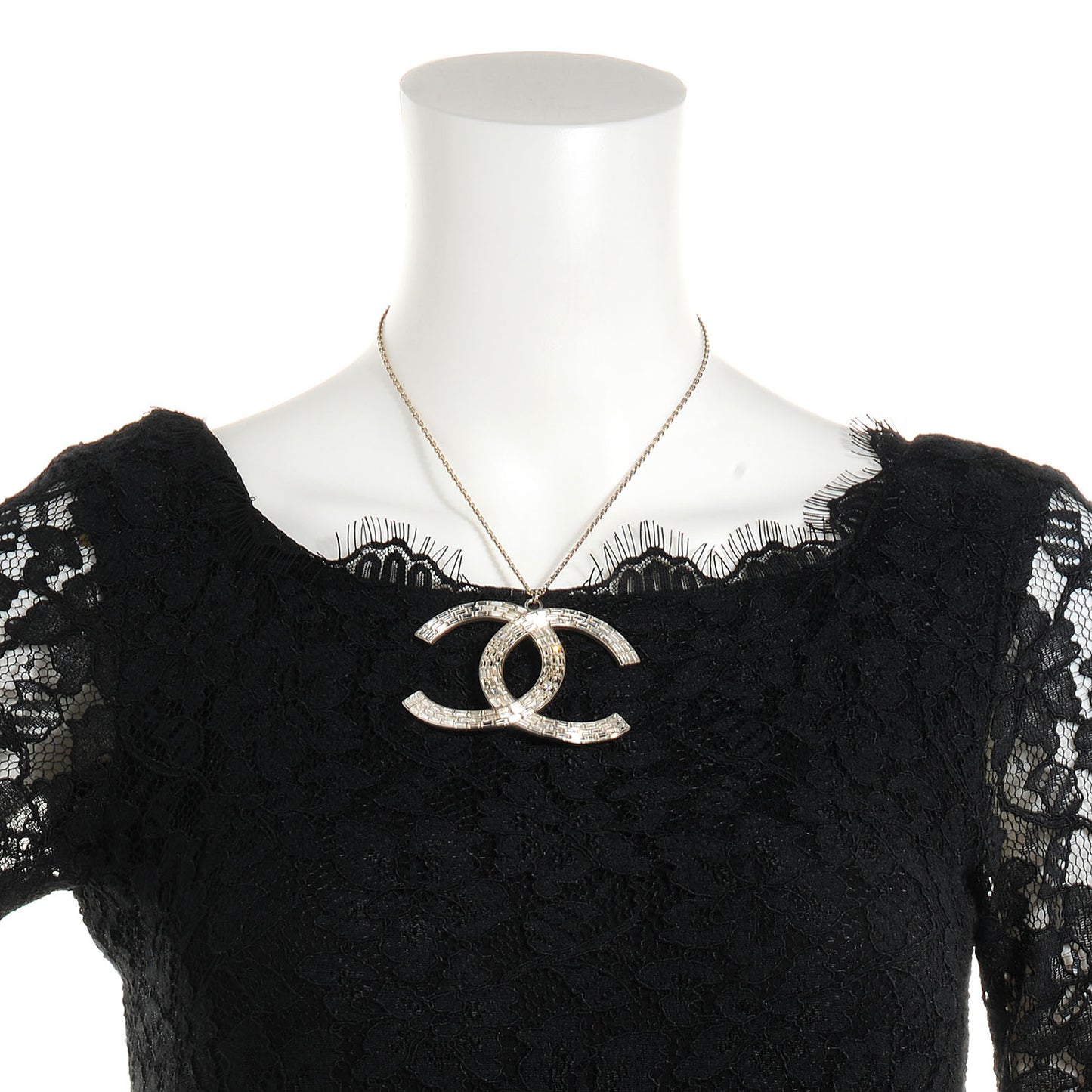 Crystal Baguette Large CC Necklace Silver