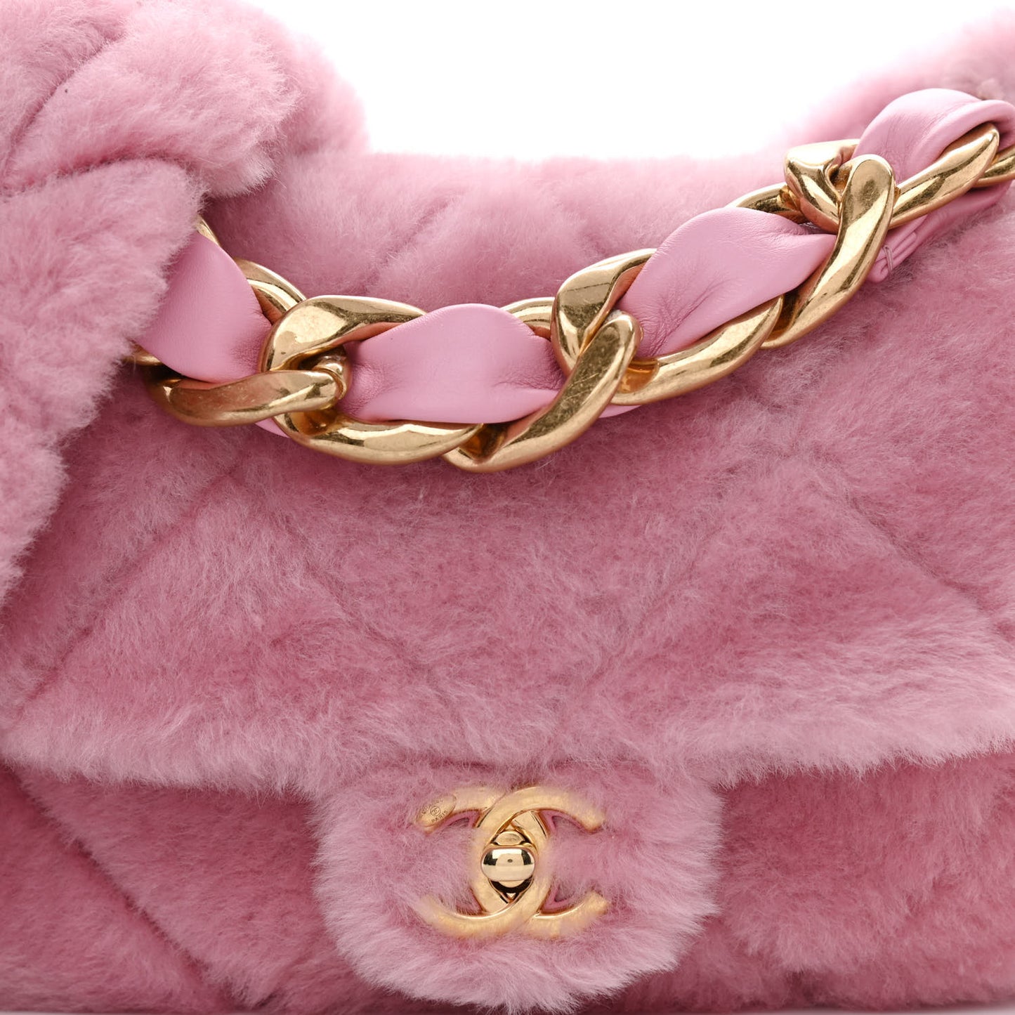 Shearling Lambskin Quilted Flap Pink