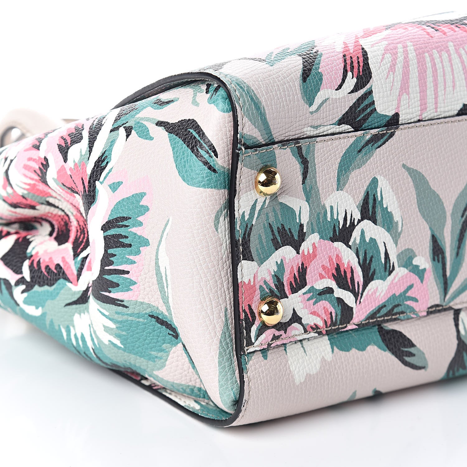 Burberry Soft Grain Calfskin Floral Print Medium Buckle Tote Natural Emerald Green 7 of 8