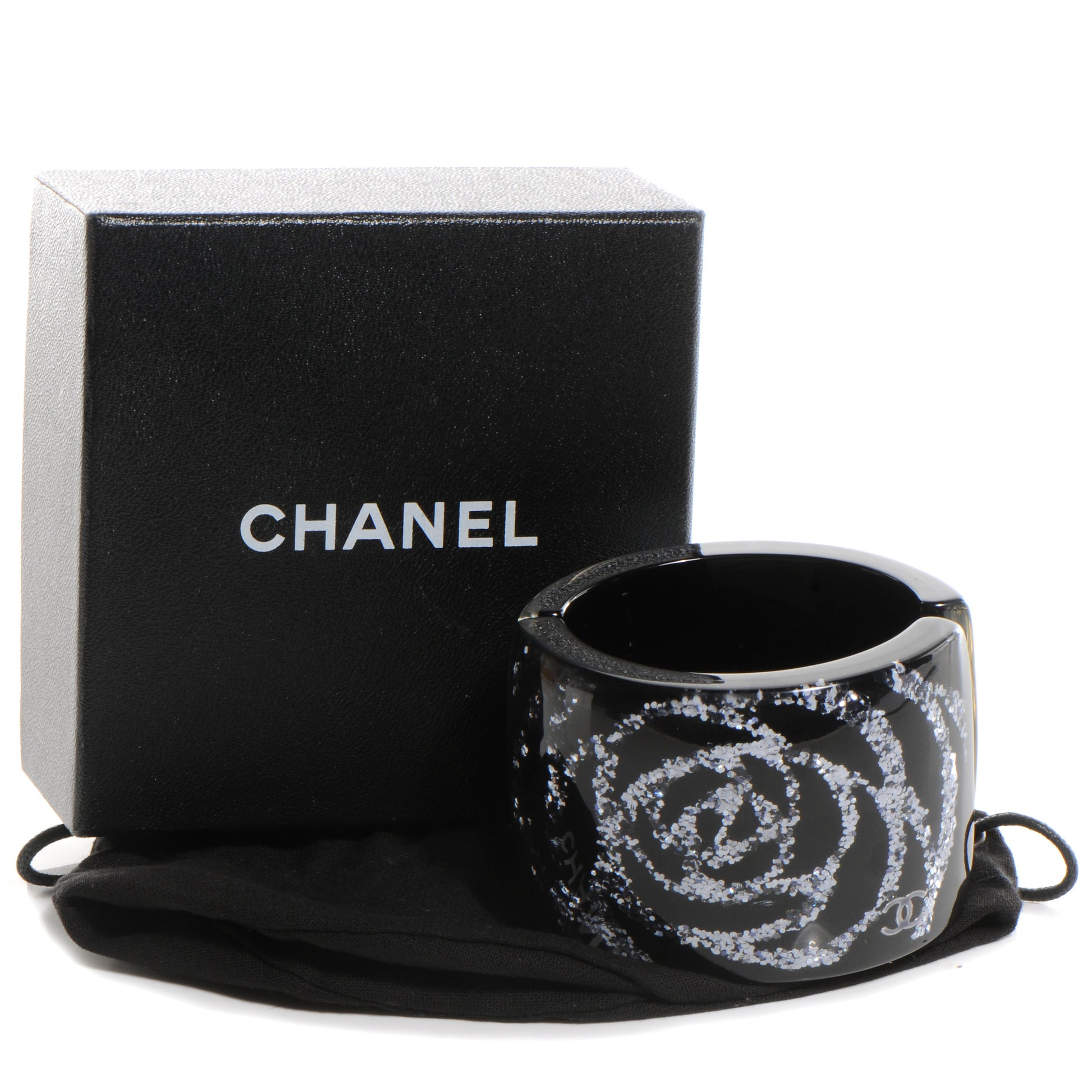 Chanel Camellia Glitter CC Cuff Black 5 of 5