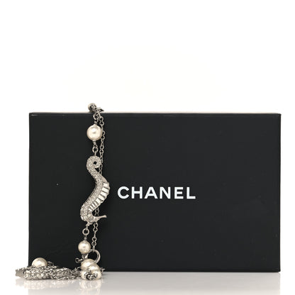 Chanel Crystal Baguette Pearl CC Seahorse Long Necklace Silver 5 of 5