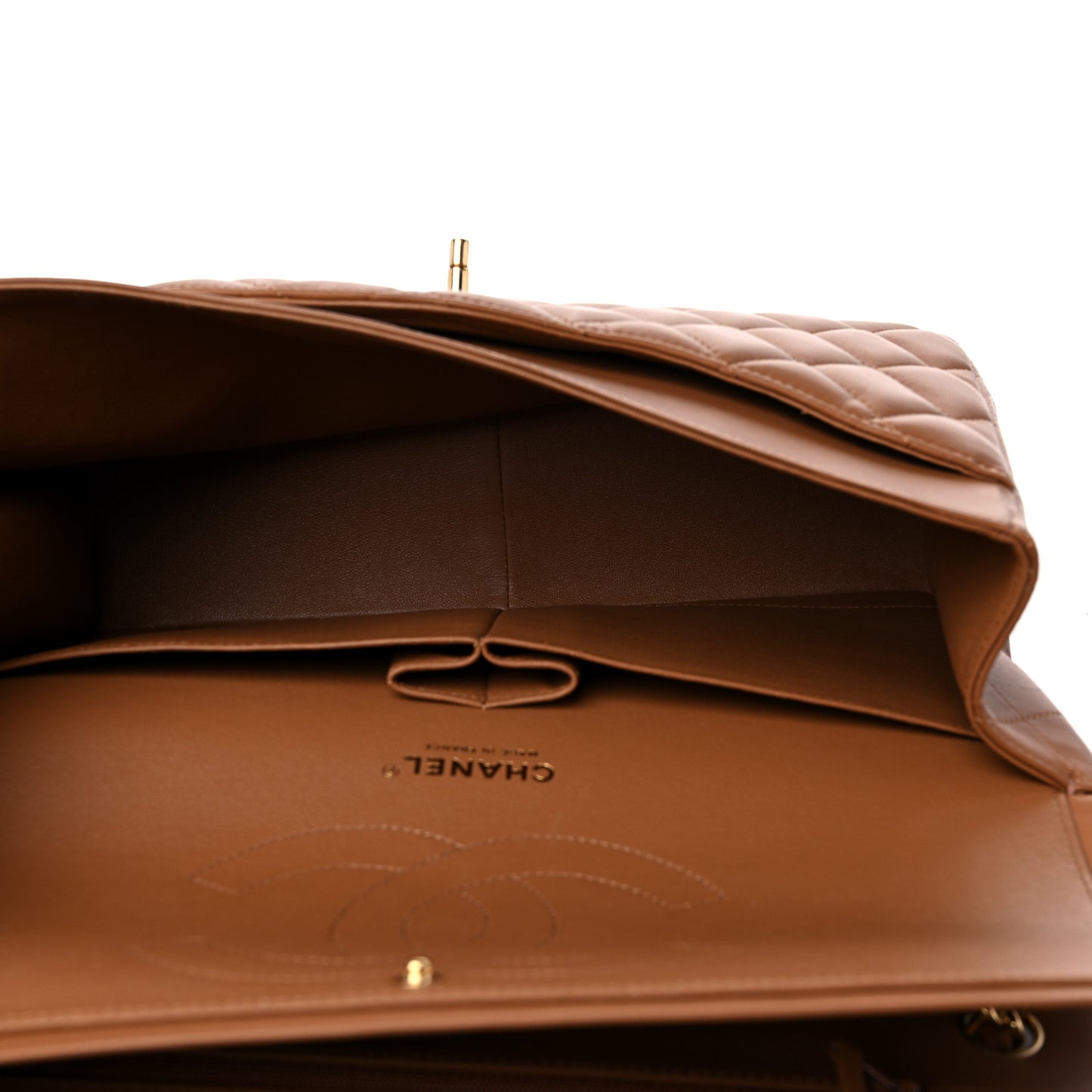 Lambskin Quilted Jumbo Double Flap Brown
