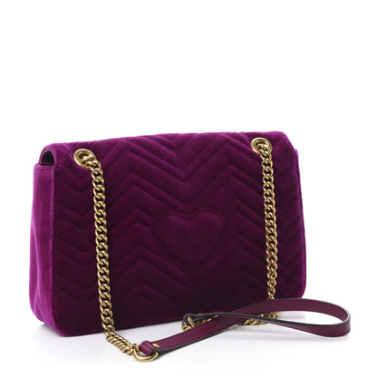 Gucci Velvet Matelasse Loved Embroidered Medium GG Marmont Shoulder Bag Fuchsia Violet Cyclamen 3 of 10