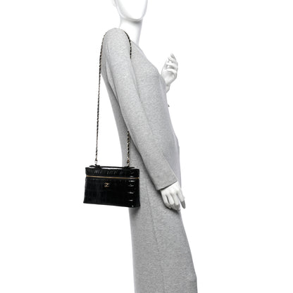 Chanel Calfskin Crocodile Embossed Slim Vanity Case With Chain  Black 2 of 10