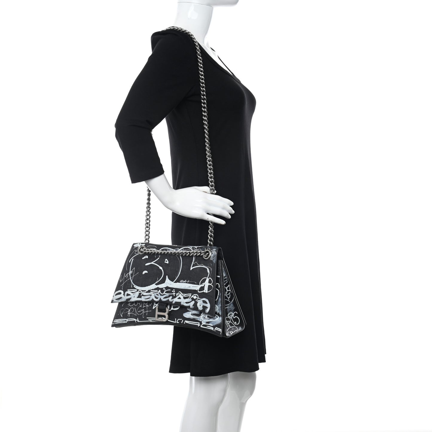 Agneau Arena Graffiti Medium Crush Chain Bag Black White