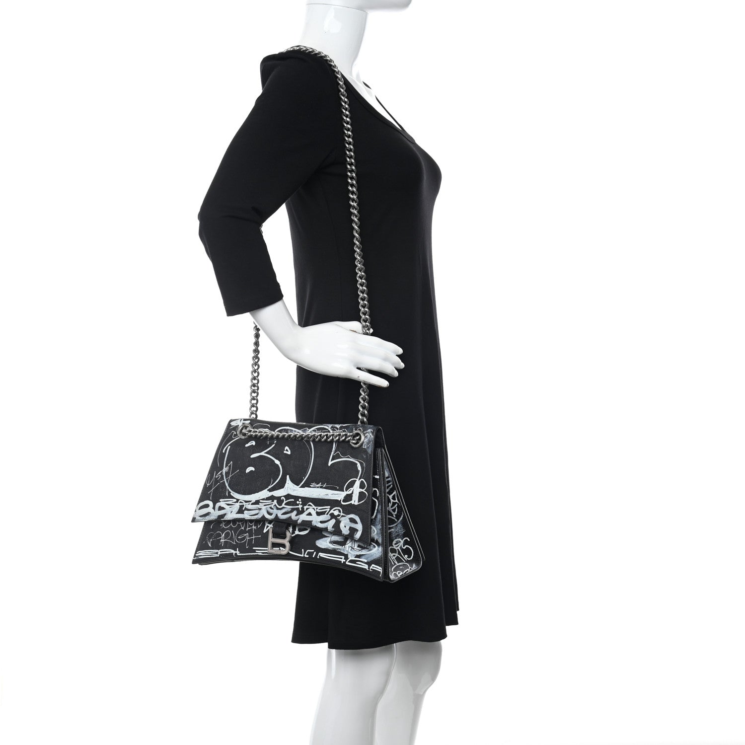Balenciaga Agneau Arena Graffiti Medium Crush Chain Bag Black White 2 of 11