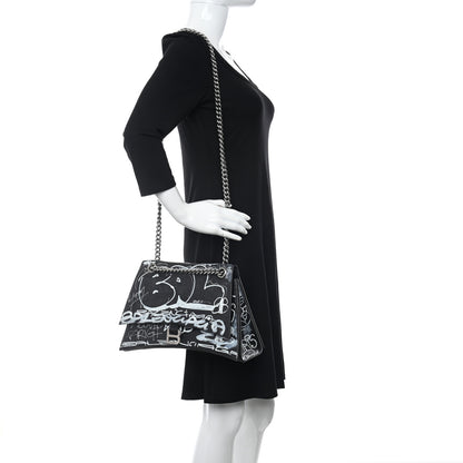 Balenciaga Agneau Arena Graffiti Medium Crush Chain Bag Black White 2 of 11