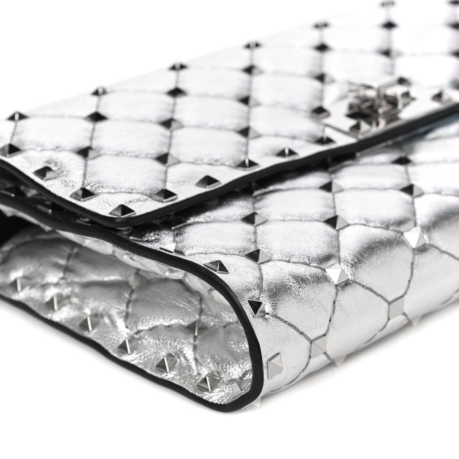 Valentino Garavani Metallic Nappa Rockstud Spike Wallet on Chain Silver 7 of 16