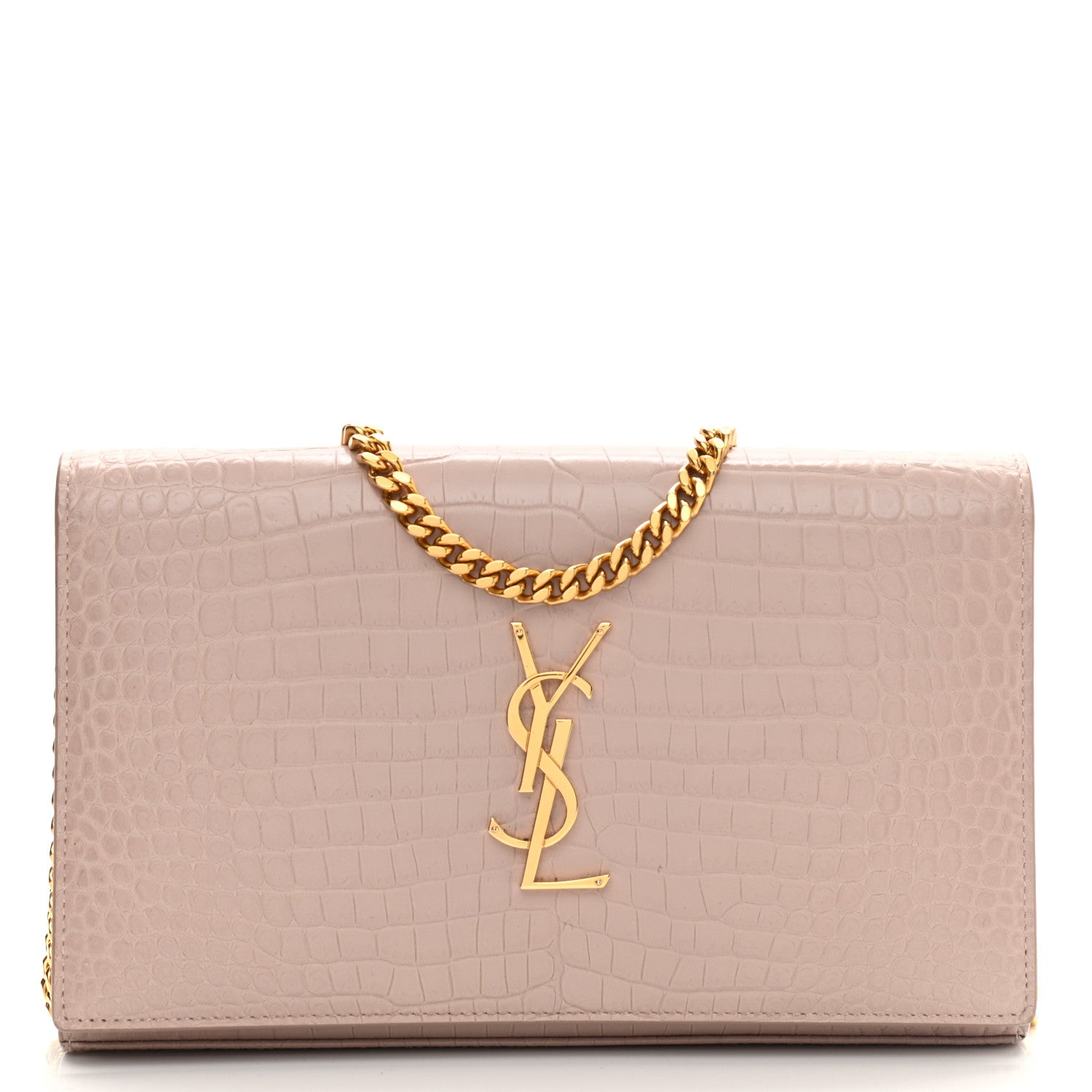 Saint Laurent Calfskin Crocodile Embossed Monogram Chain Wallet Rose Antic 1 of 10