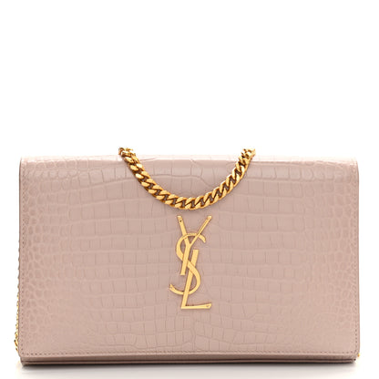 Saint Laurent Calfskin Crocodile Embossed Monogram Chain Wallet Rose Antic 1 of 10