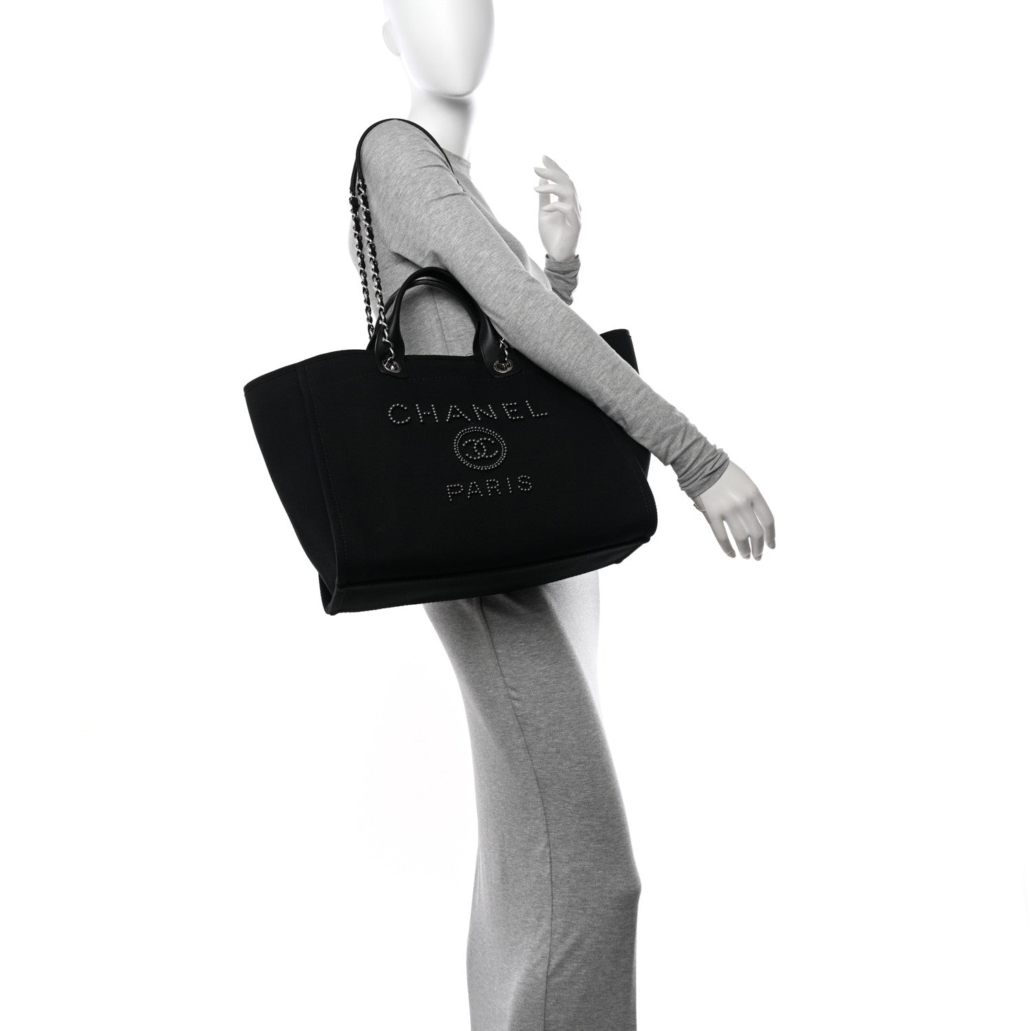 Chanel Canvas Pearl Medium Deauville Tote Black 2 of 12