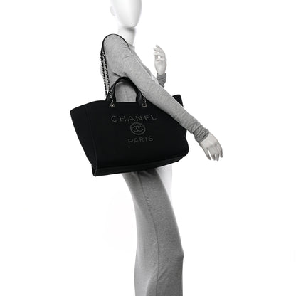 Chanel Canvas Pearl Medium Deauville Tote Black 2 of 12