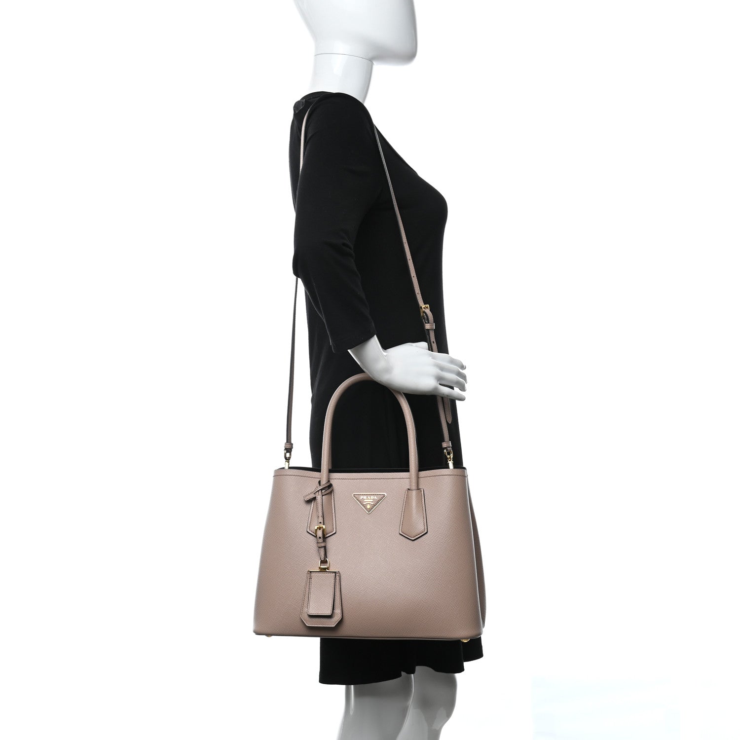 Prada Saffiano Cuir Small Double Bag Cammeo Black 2 of 19