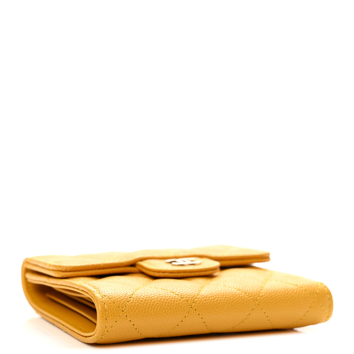 Caviar Quilted Compact Flap Wallet Yellow