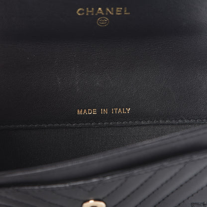 Chanel Lambskin Chevron Quilted Boy Card Holder Black 10 of 11