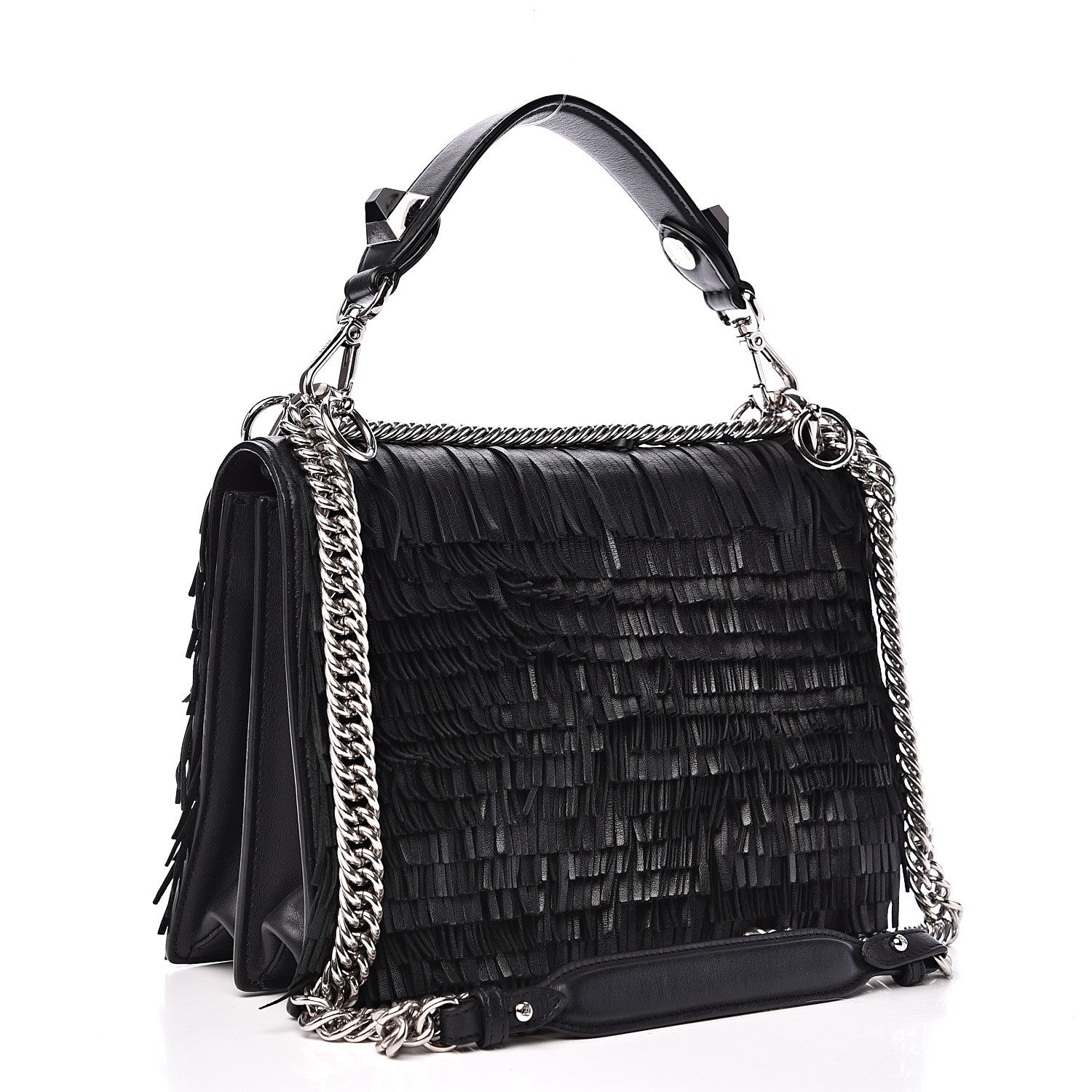 Fendi Vitello Century Opaco Monster Eyes Fringe Studded Kan I Shoulder Bag Black 2 of 12