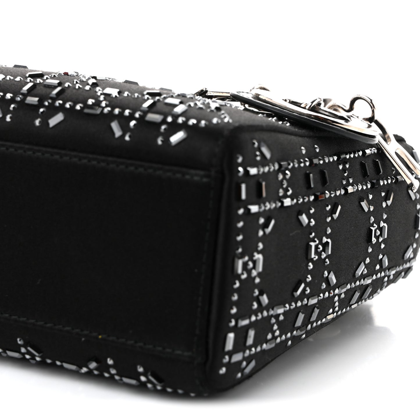 Satin Crystal Cannage Mini Lady Dior Black
