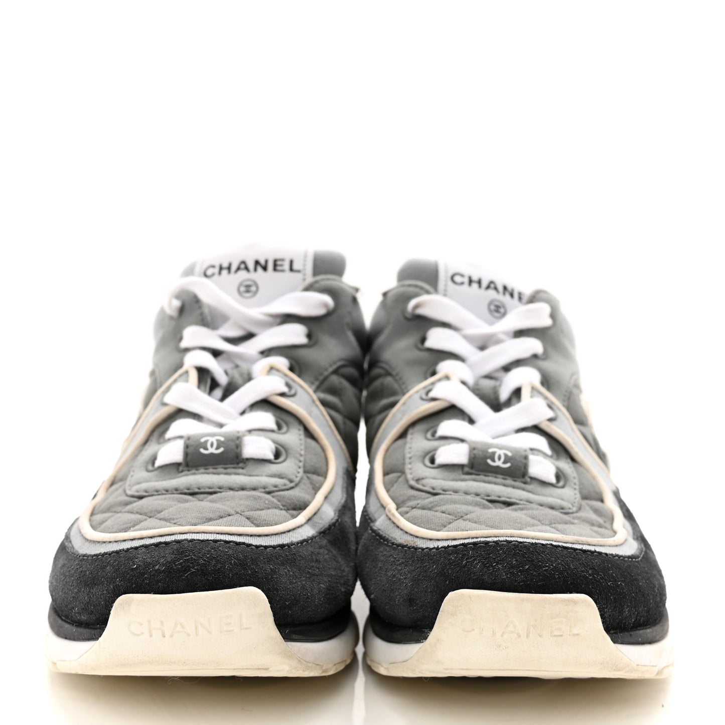 Fabric Suede Calfskin Quilted CC Sneakers 37 Dark Grey