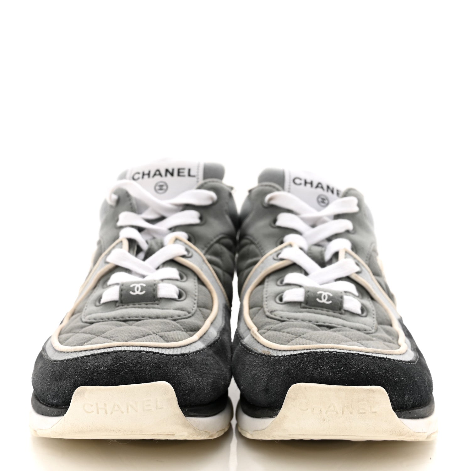 Chanel Fabric Suede Calfskin Quilted CC Sneakers 37 Dark Grey 2 of 15