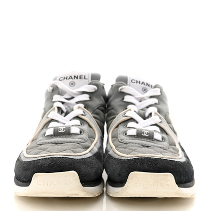 Chanel Fabric Suede Calfskin Quilted CC Sneakers 37 Dark Grey 2 of 15