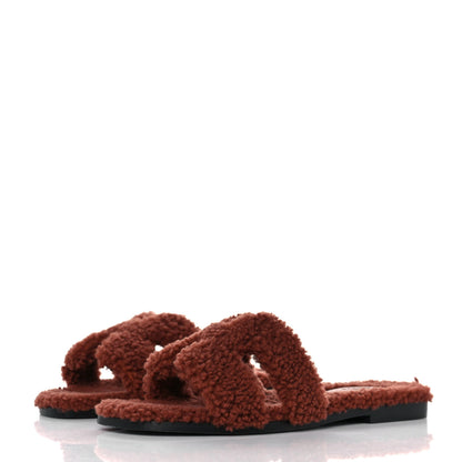 Hermes Woolskin Oran Sandals 37 Cognac 3 of 8