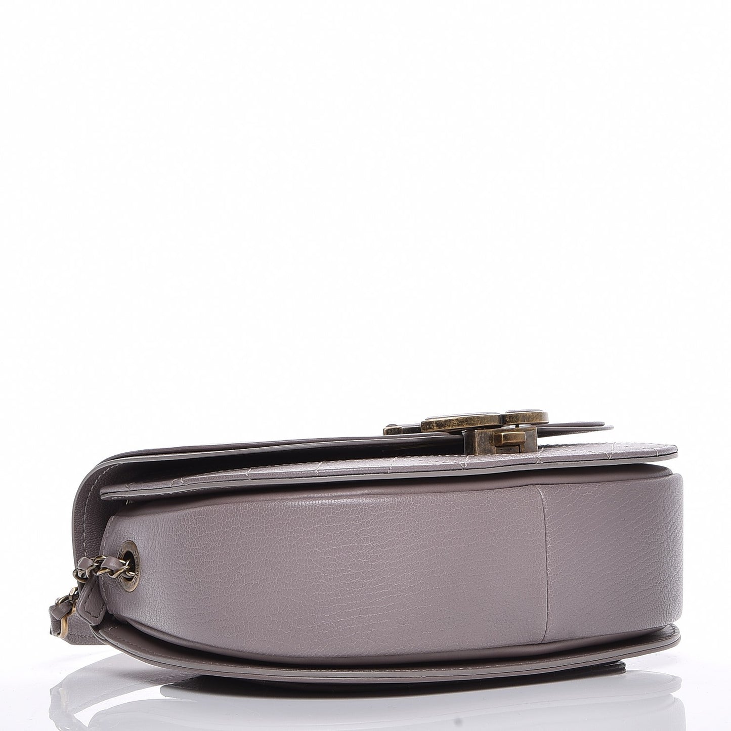 Shiny Calfskin Goatskin Quilted Small Coco Curve Messenger Flap Grey