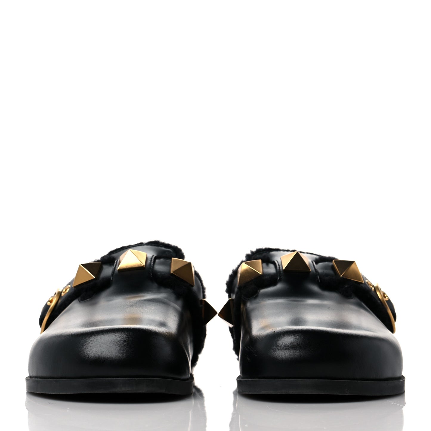 Calfskin Shearling Roman Stud River Slippers 36 Black