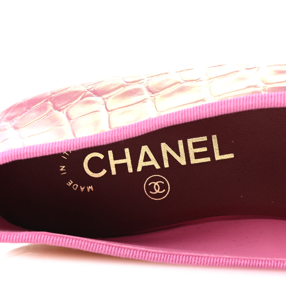 Chanel Iridescent Calfskin Crocodile Embossed Ballerina Flats 38.5 Pink 8 of 9