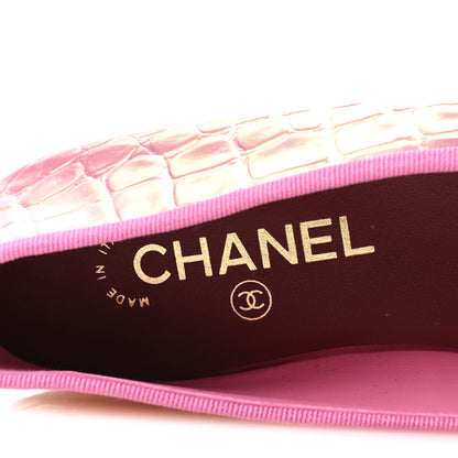 Chanel Iridescent Calfskin Crocodile Embossed Ballerina Flats 38.5 Pink 8 of 9