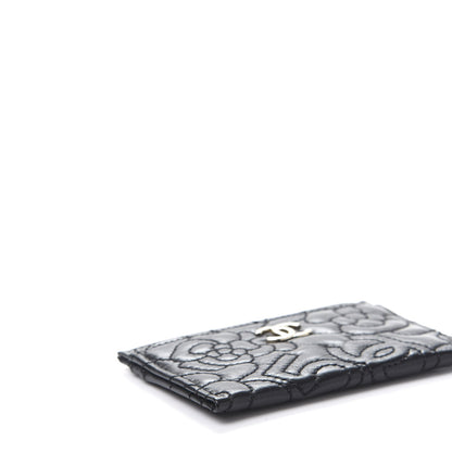 Chanel Lambskin Camellia Stitched Card Holder Black 6 of 10