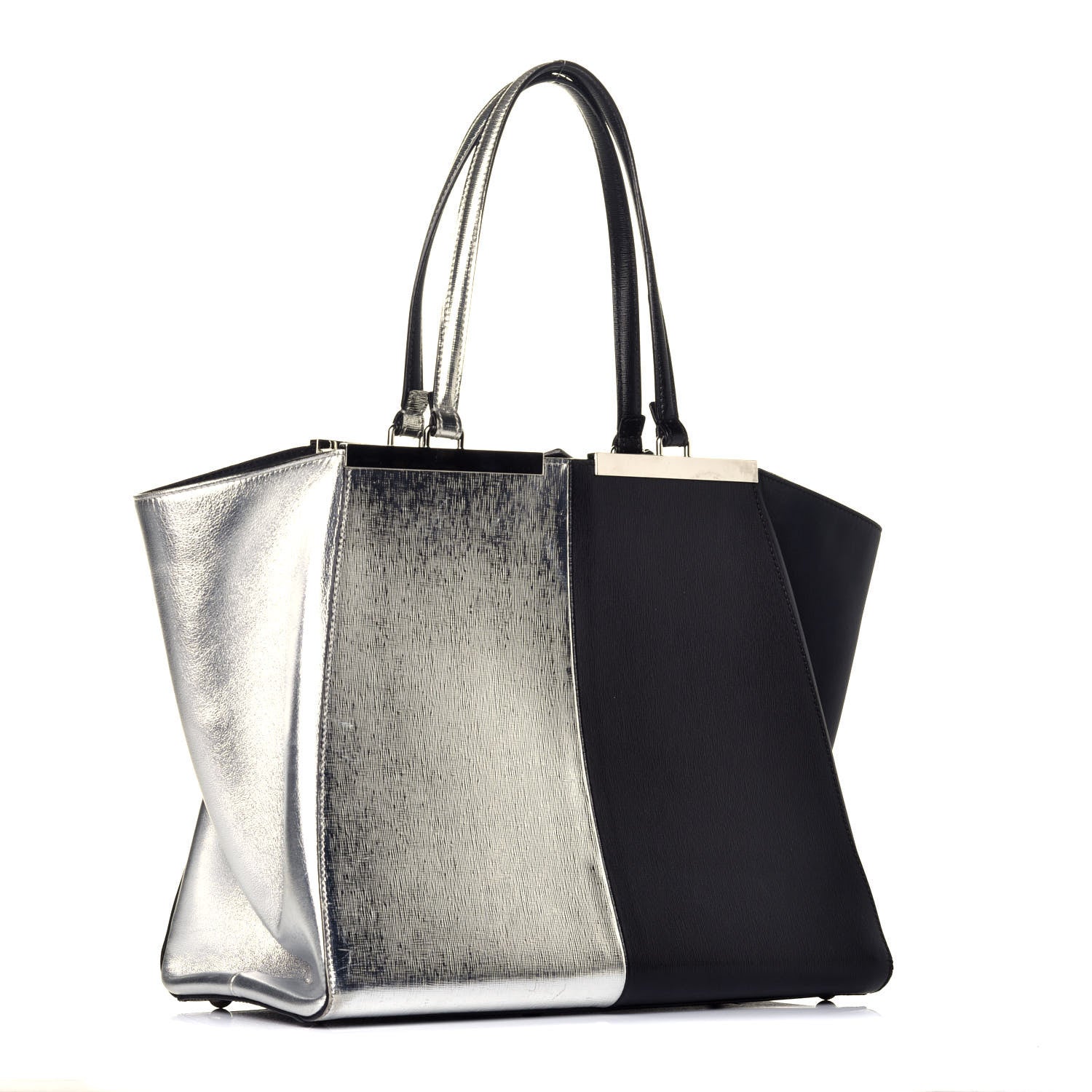 Fendi Vitello Elite Bi Color 3Jours Tote Argento Black 3 of 8