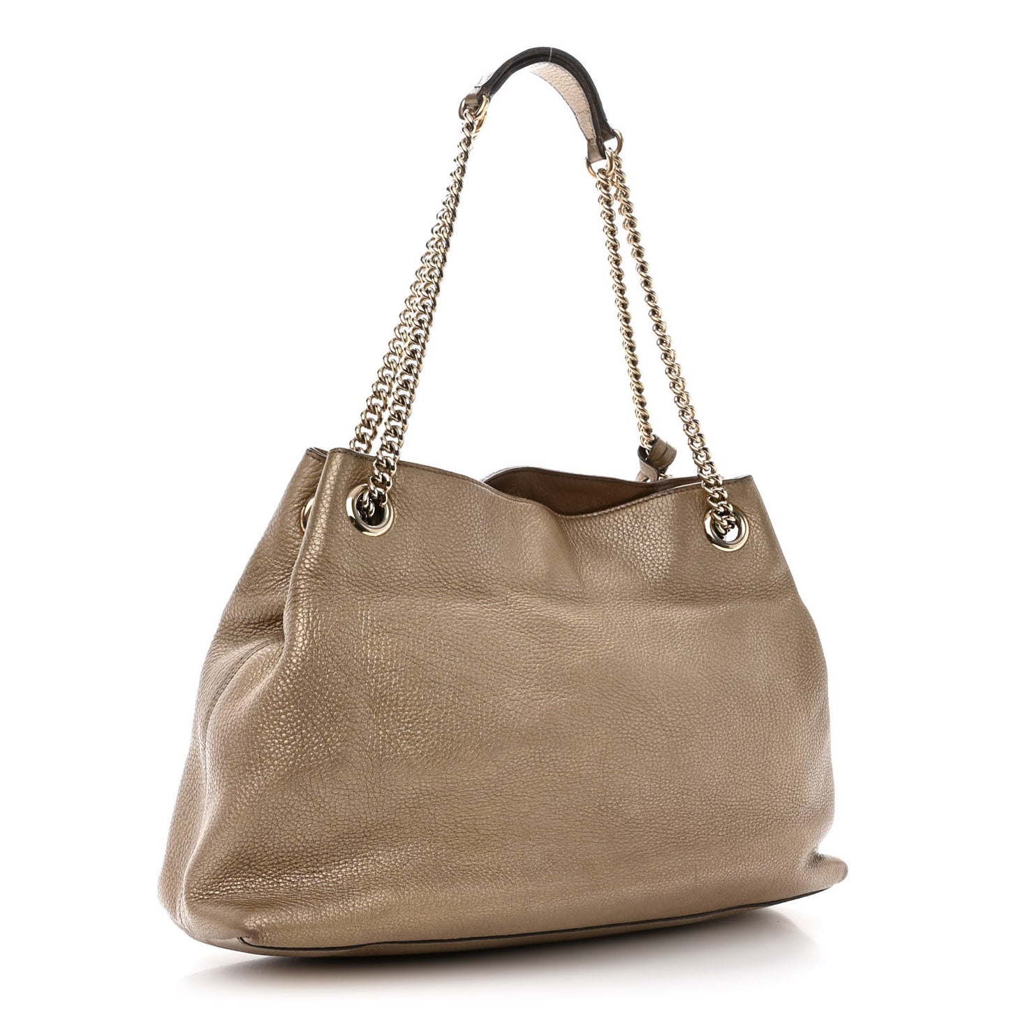 Metallic Pebbled Calfskin Medium Soho Chain Shoulder Bag Golden Beige