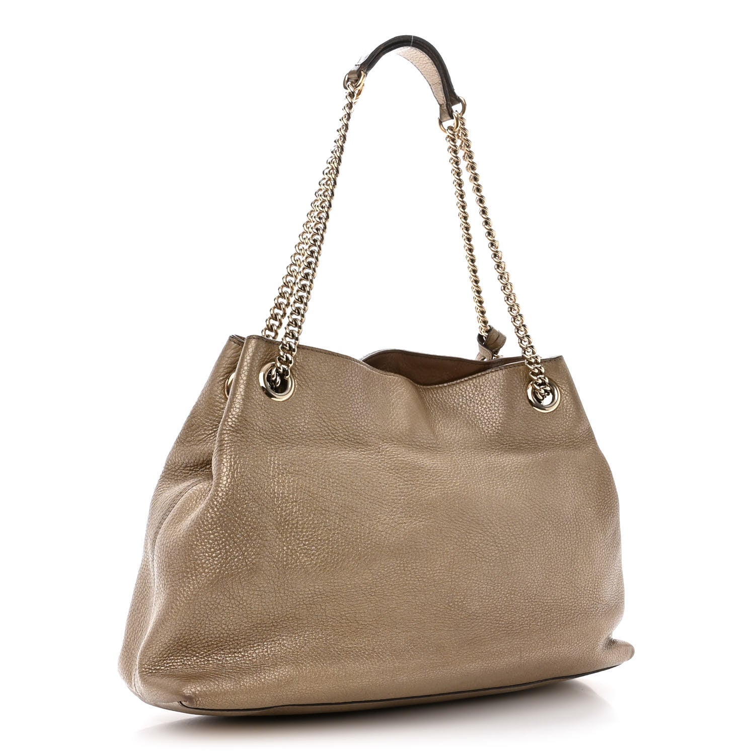 Gucci Metallic Pebbled Calfskin Medium Soho Chain Shoulder Bag Golden Beige 3 of 14