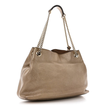 Gucci Metallic Pebbled Calfskin Medium Soho Chain Shoulder Bag Golden Beige 3 of 14